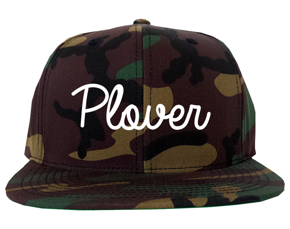 Plover Wisconsin WI Script Mens Snapback Hat Army Camo