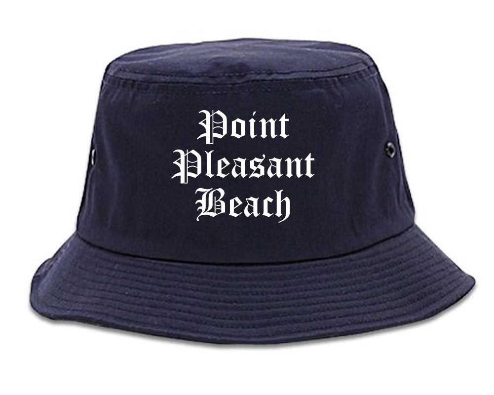 Point Pleasant Beach New Jersey NJ Old English Mens Bucket Hat Navy Blue