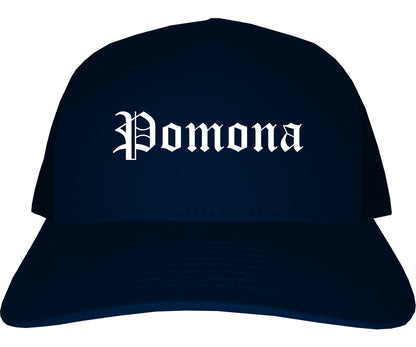 Pomona California CA Old English Mens Trucker Hat Cap Navy Blue