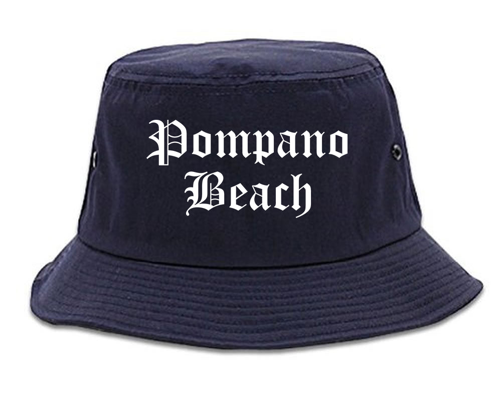 Pompano Beach Florida FL Old English Mens Bucket Hat Navy Blue