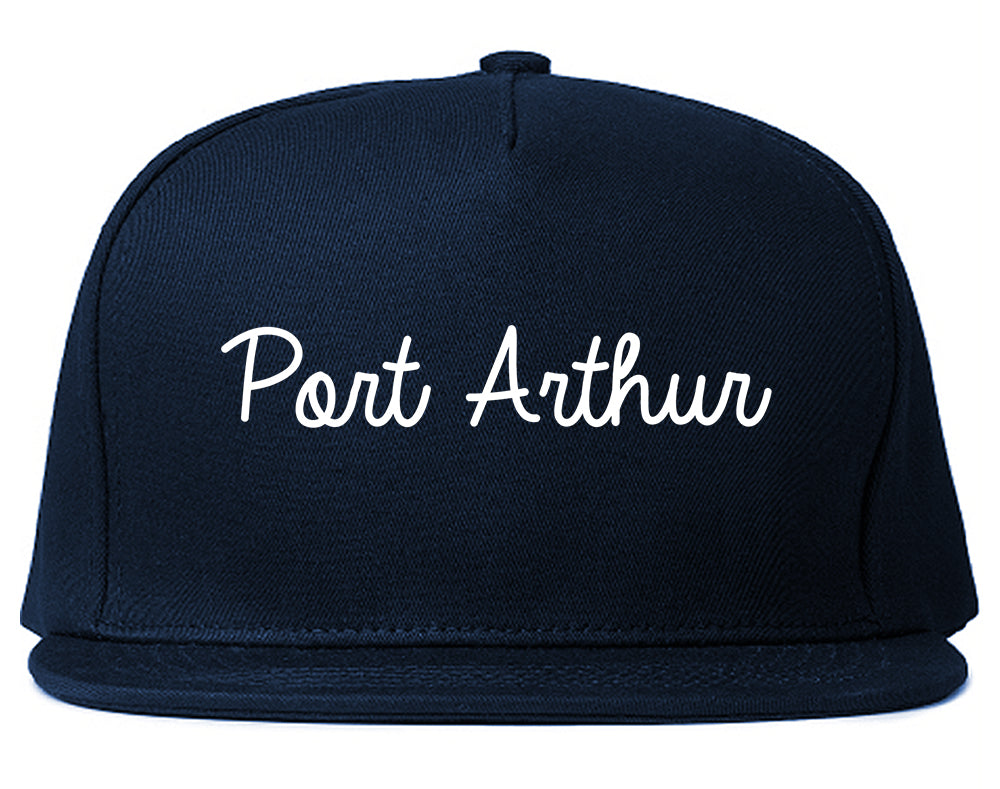 Port Arthur Texas TX Script Mens Snapback Hat Navy Blue