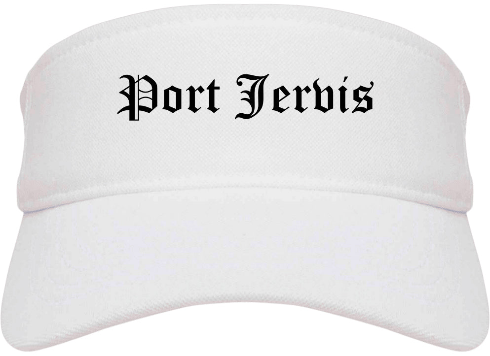 Port Jervis New York NY Old English Mens Visor Cap Hat White