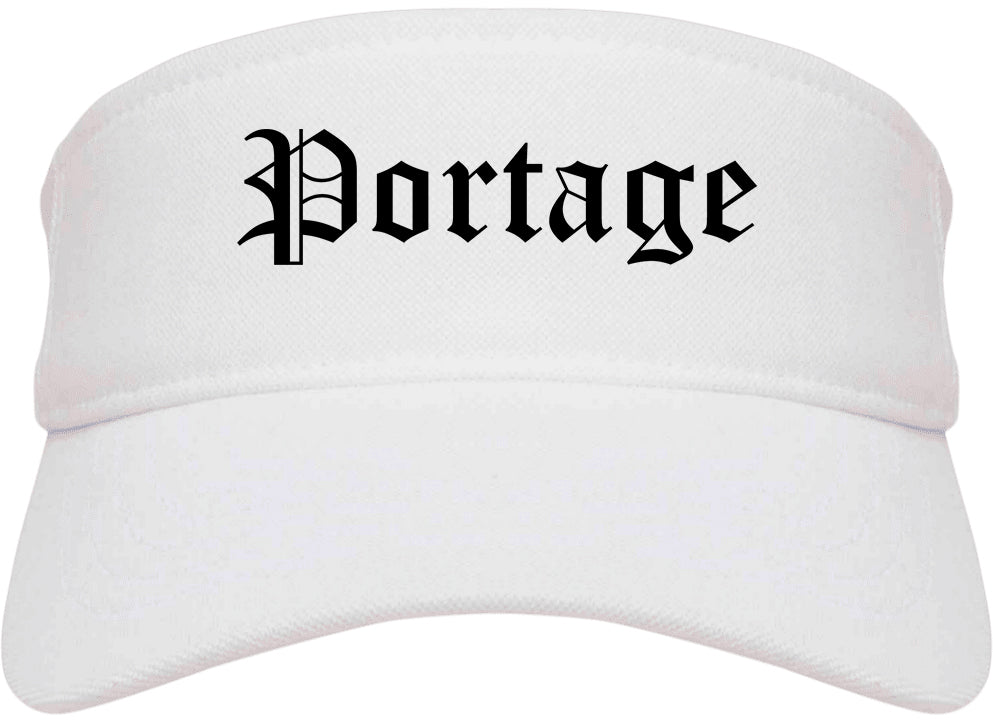 Portage Wisconsin WI Old English Mens Visor Cap Hat White