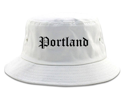 Portland Maine ME Old English Mens Bucket Hat White