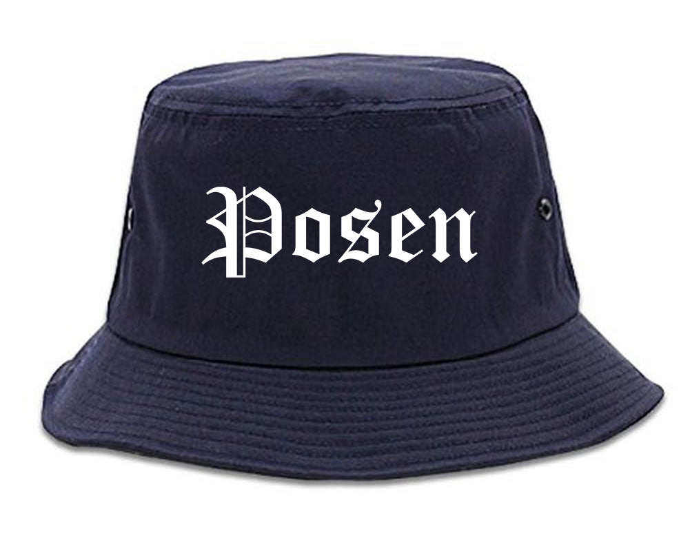 Posen Illinois IL Old English Mens Bucket Hat Navy Blue