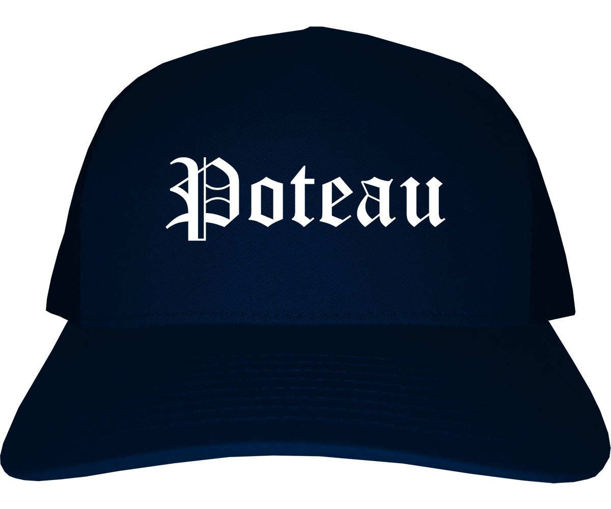Poteau Oklahoma OK Old English Mens Trucker Hat Cap Navy Blue