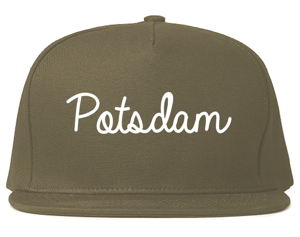 Potsdam New York NY Script Mens Snapback Hat Grey