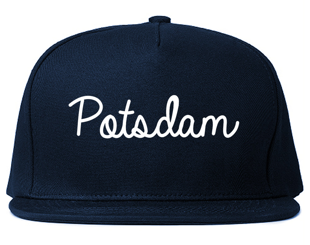 Potsdam New York NY Script Mens Snapback Hat Navy Blue