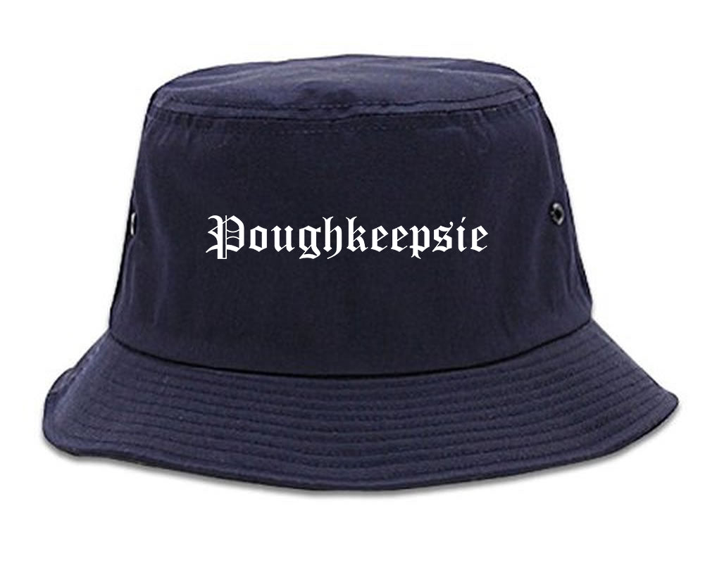 Poughkeepsie New York NY Old English Mens Bucket Hat Navy Blue