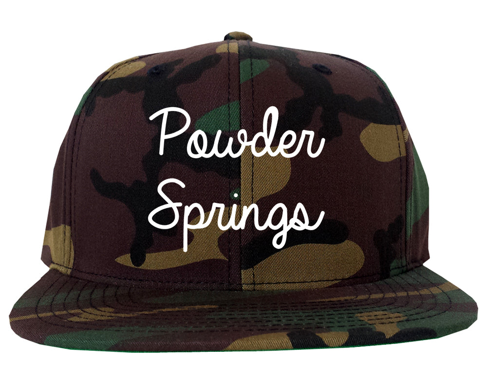 Powder Springs Georgia GA Script Mens Snapback Hat Army Camo