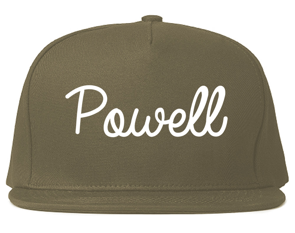 Powell Wyoming WY Script Mens Snapback Hat Grey