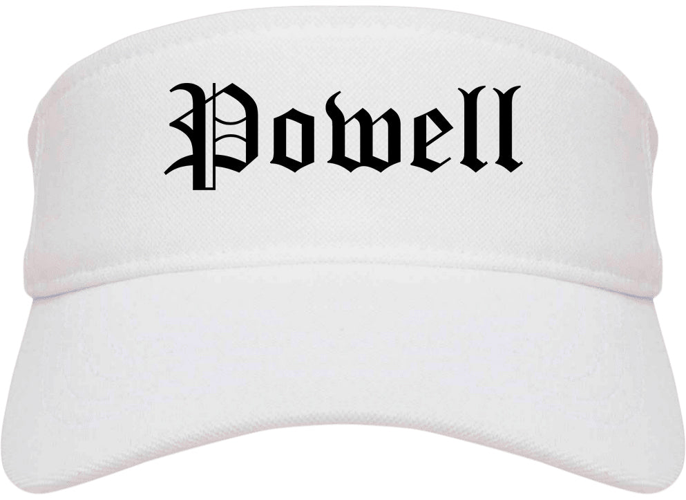 Powell Wyoming WY Old English Mens Visor Cap Hat White