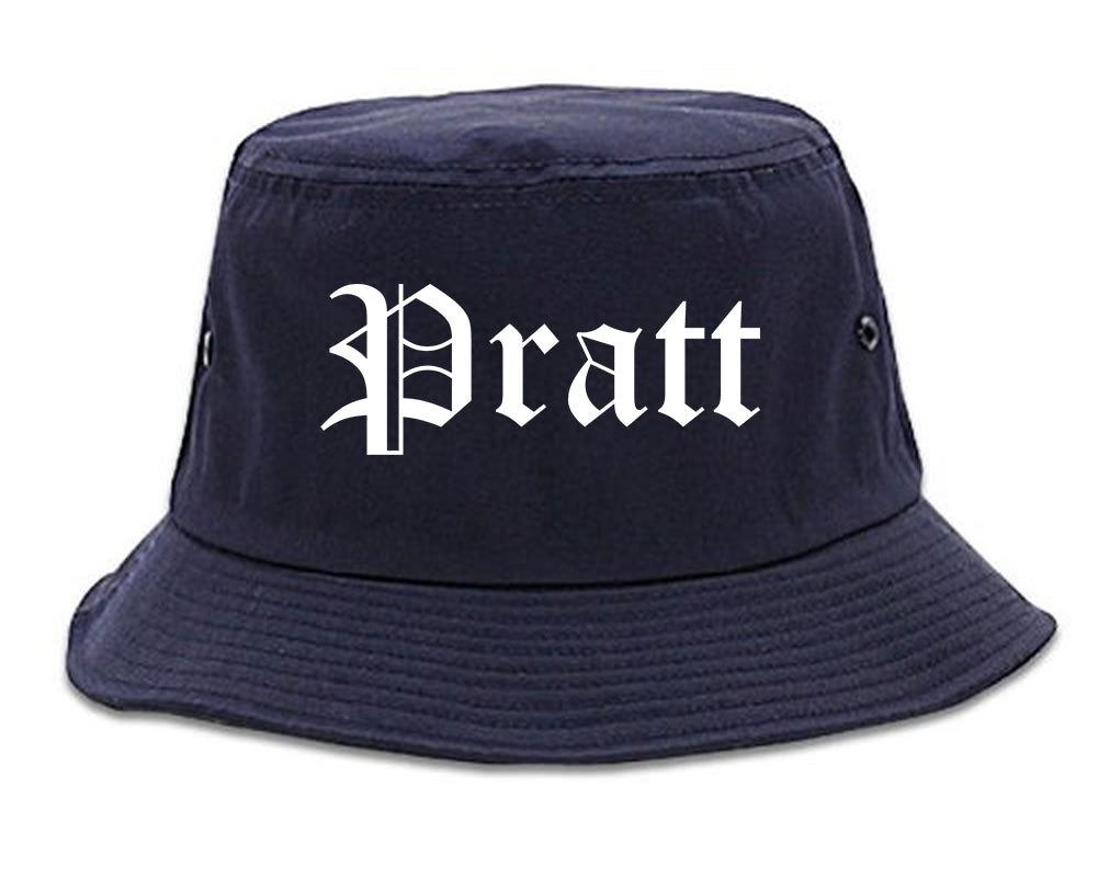 Pratt Kansas KS Old English Mens Bucket Hat Navy Blue
