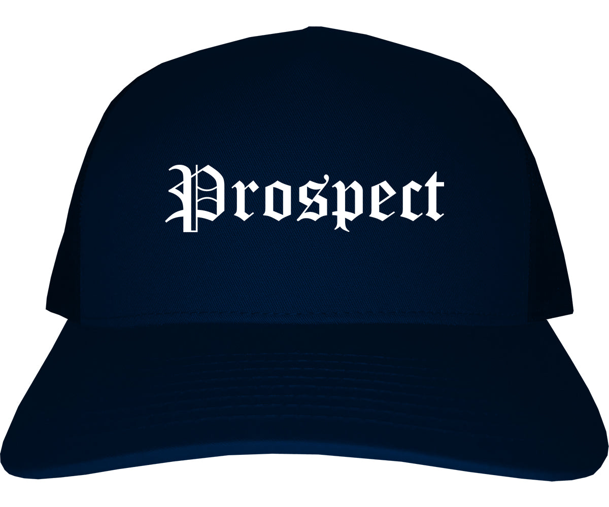Prospect Kentucky KY Old English Mens Trucker Hat Cap Navy Blue