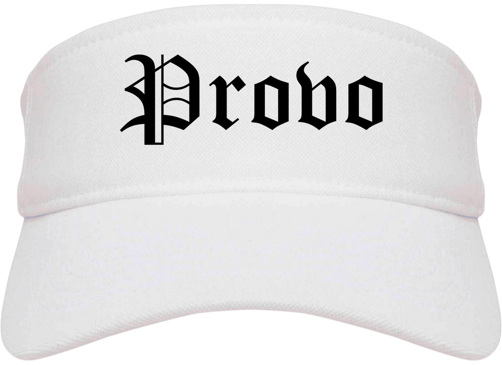Provo Utah UT Old English Mens Visor Cap Hat White