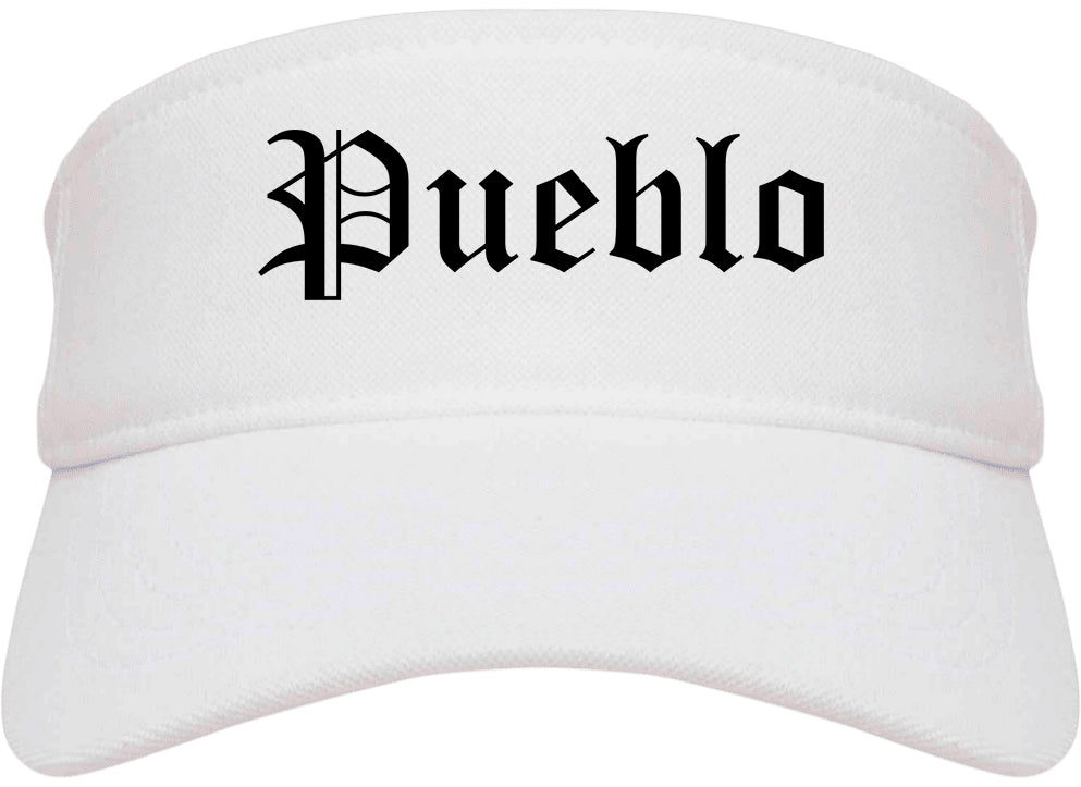 Pueblo Colorado CO Old English Mens Visor Cap Hat White
