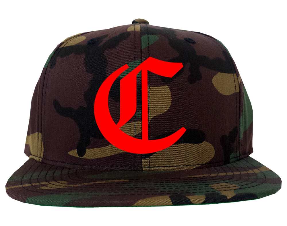 RED Letter C Chicago Illinois Mens Snapback Hat Camo