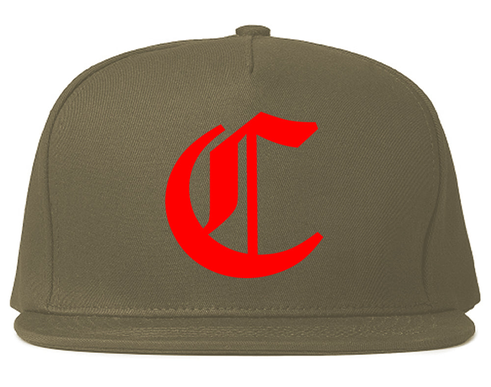 RED Letter C Chicago Illinois Mens Snapback Hat Grey