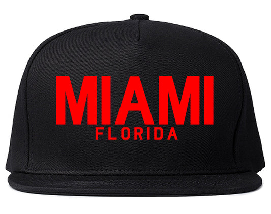 RED Miami Florida Mens Snapback Hat Black