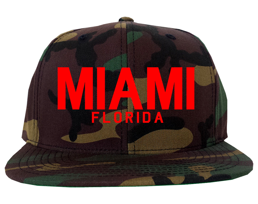 RED Miami Florida Mens Snapback Hat Camo