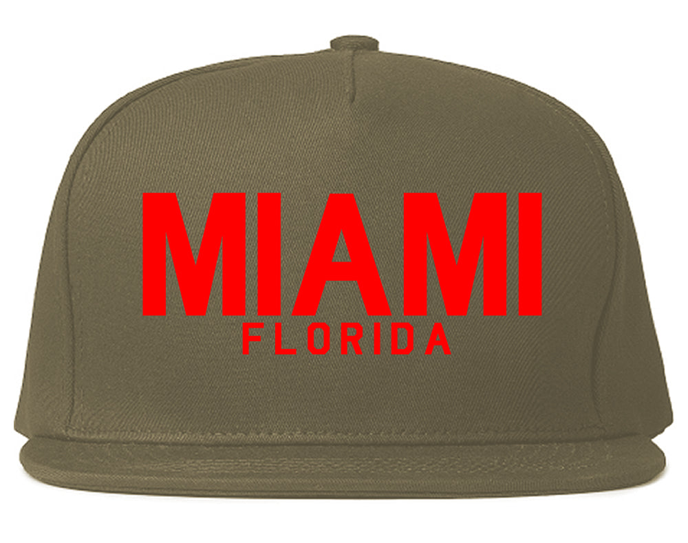 RED Miami Florida Mens Snapback Hat Grey