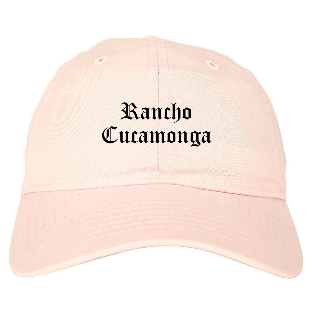 Rancho Cucamonga California CA Old English Mens Dad Hat Baseball Cap Pink