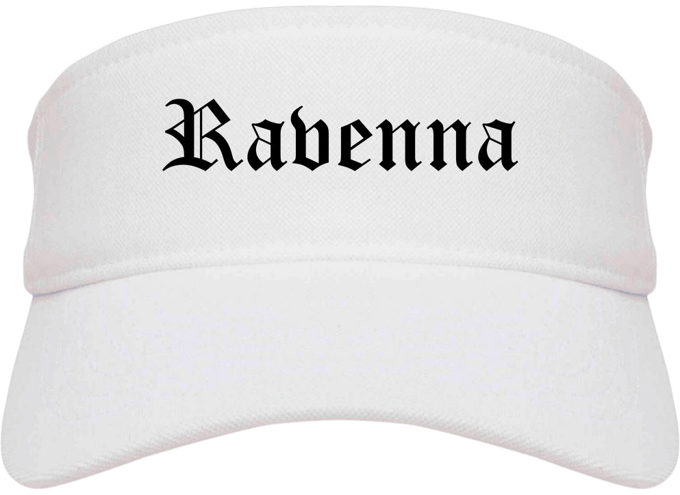 Ravenna Ohio OH Old English Mens Visor Cap Hat White