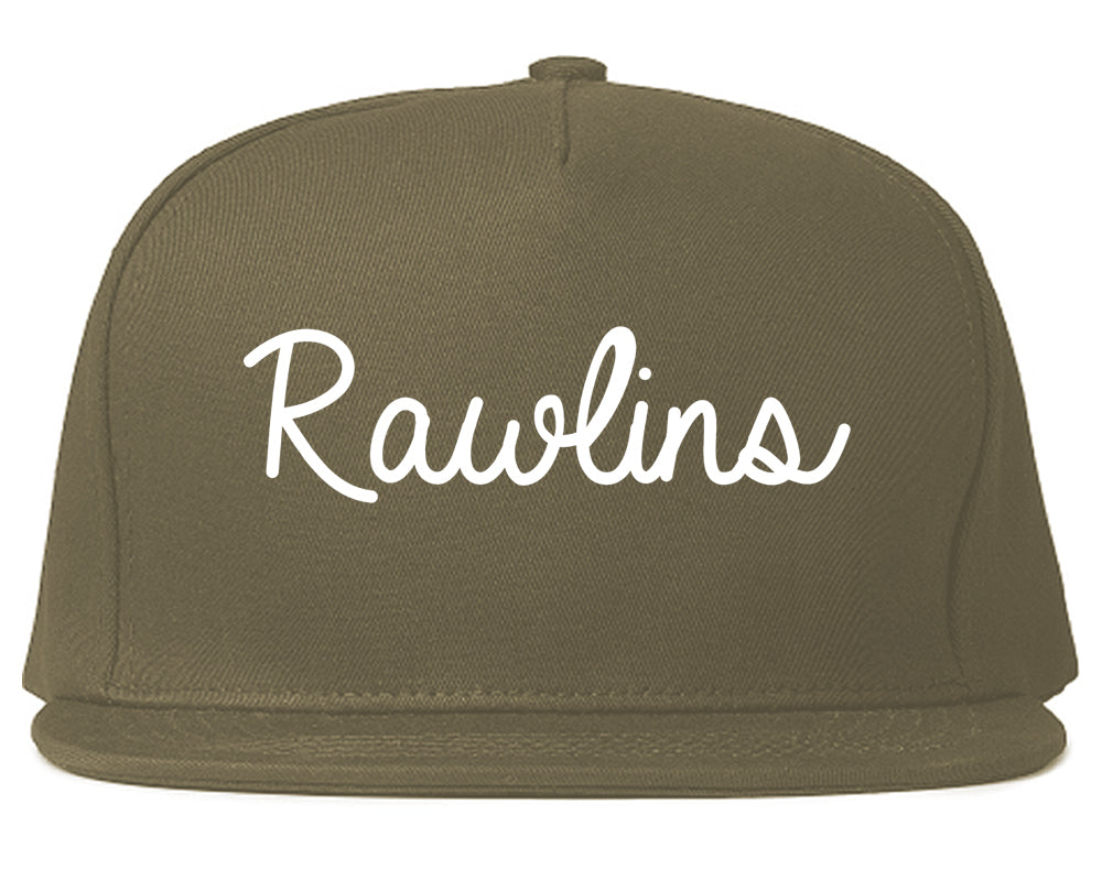 Rawlins Wyoming WY Script Mens Snapback Hat Grey