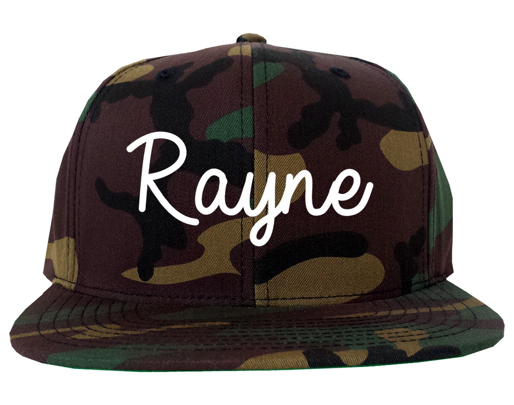 Rayne Louisiana LA Script Mens Snapback Hat Army Camo