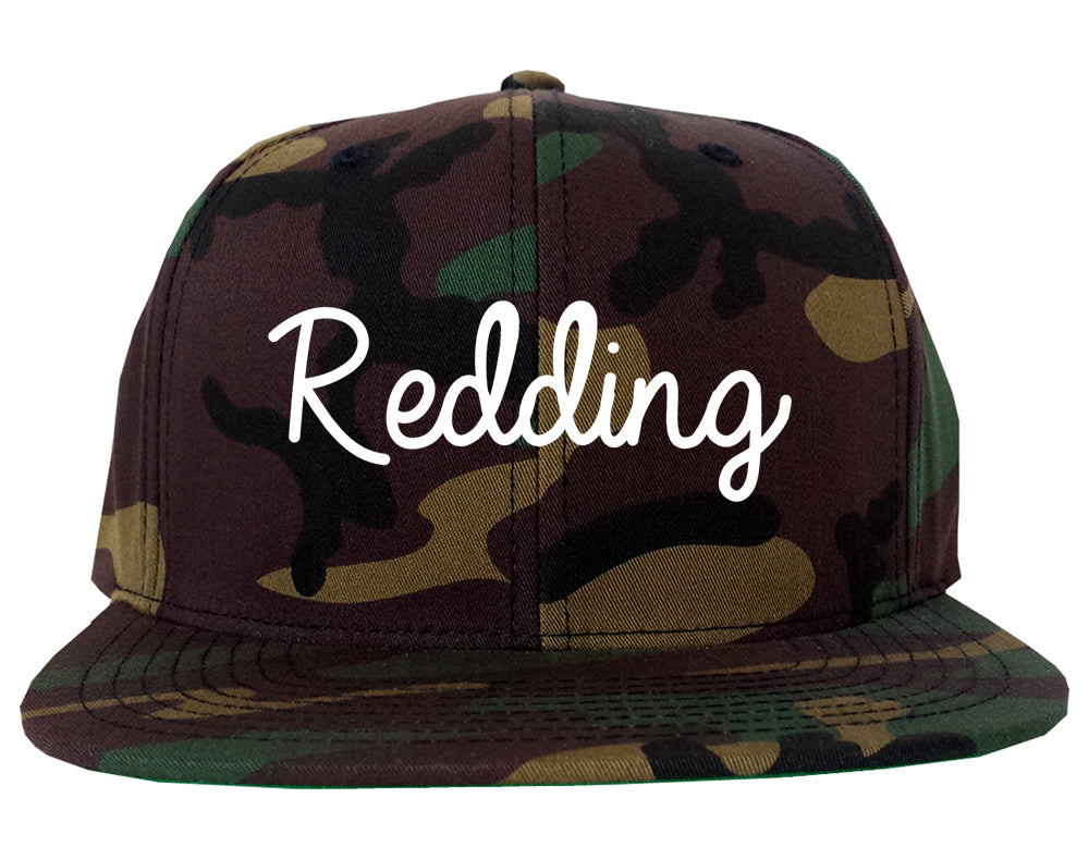 Redding California CA Script Mens Snapback Hat Army Camo