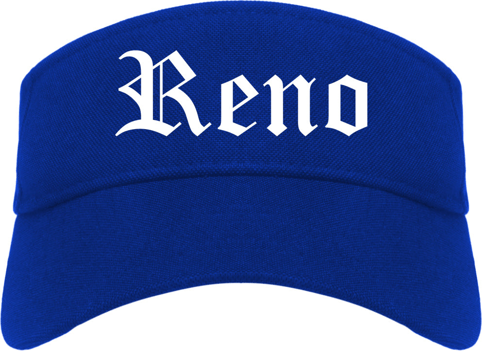 Reno Nevada NV Old English Mens Visor Cap Hat Royal Blue