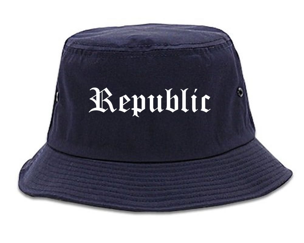 Republic Missouri MO Old English Mens Bucket Hat Navy Blue