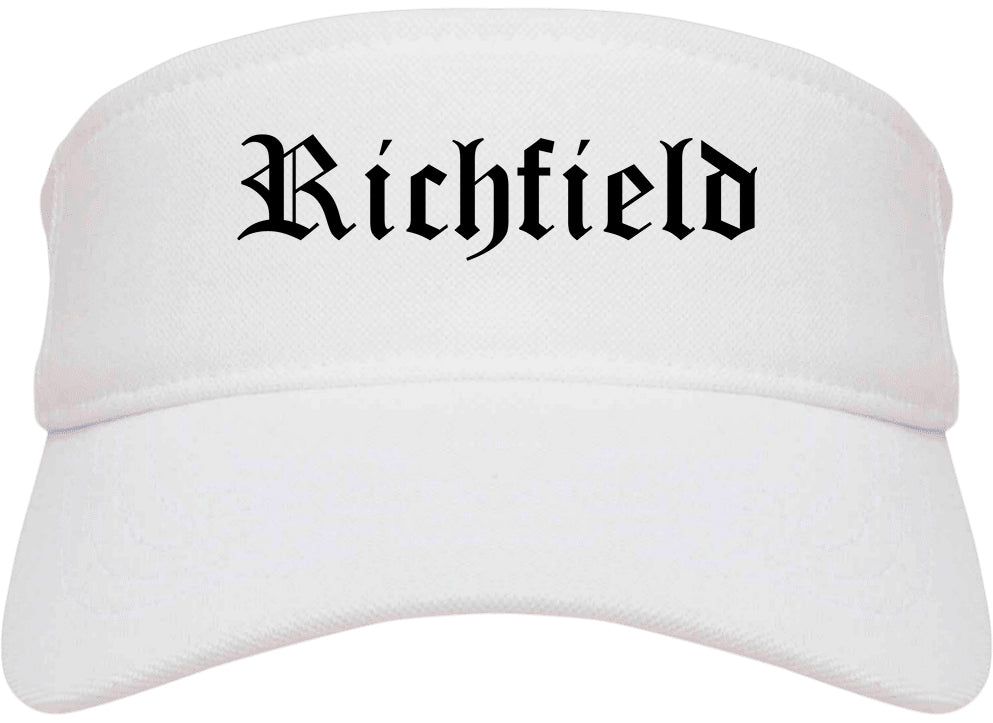 Richfield Utah UT Old English Mens Visor Cap Hat White