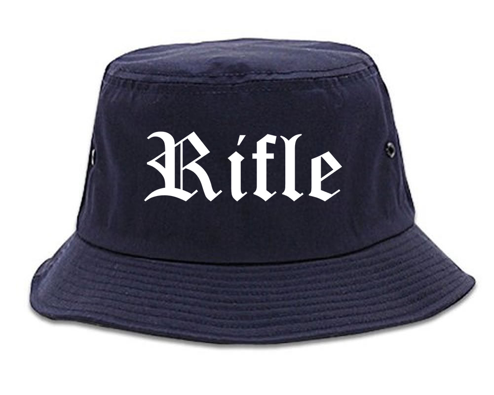 Rifle Colorado CO Old English Mens Bucket Hat Navy Blue