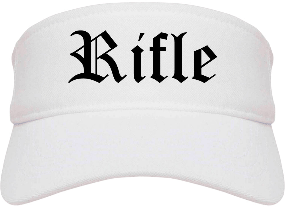 Rifle Colorado CO Old English Mens Visor Cap Hat White