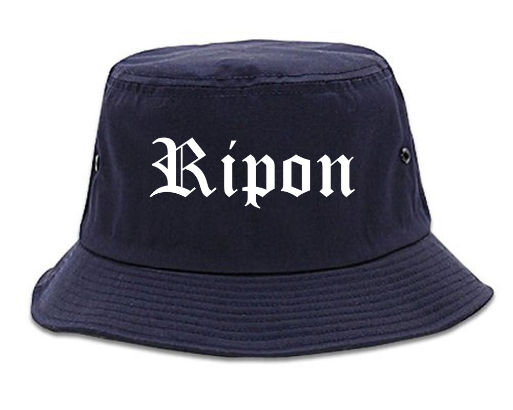 Ripon California CA Old English Mens Bucket Hat Navy Blue
