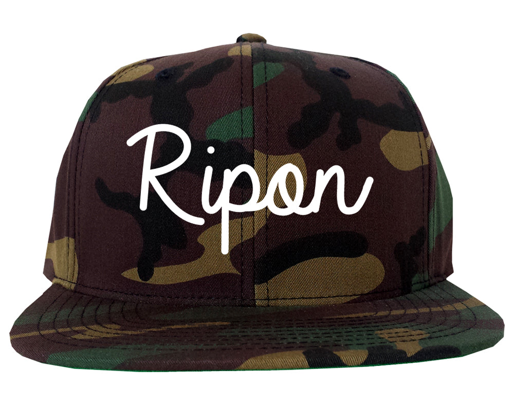 Ripon California CA Script Mens Snapback Hat Army Camo