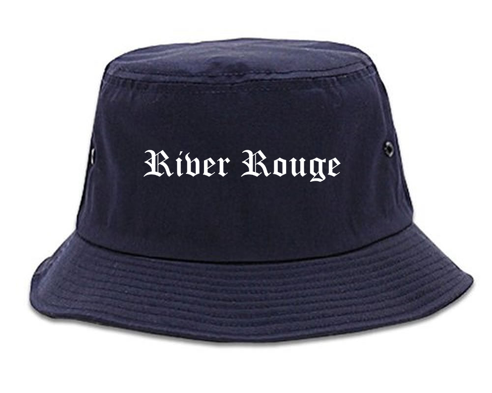 River Rouge Michigan MI Old English Mens Bucket Hat Navy Blue