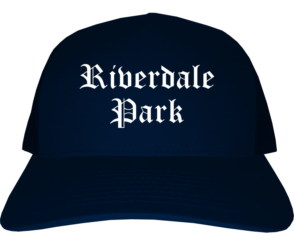 Riverdale Park Maryland MD Old English Mens Trucker Hat Cap Navy Blue