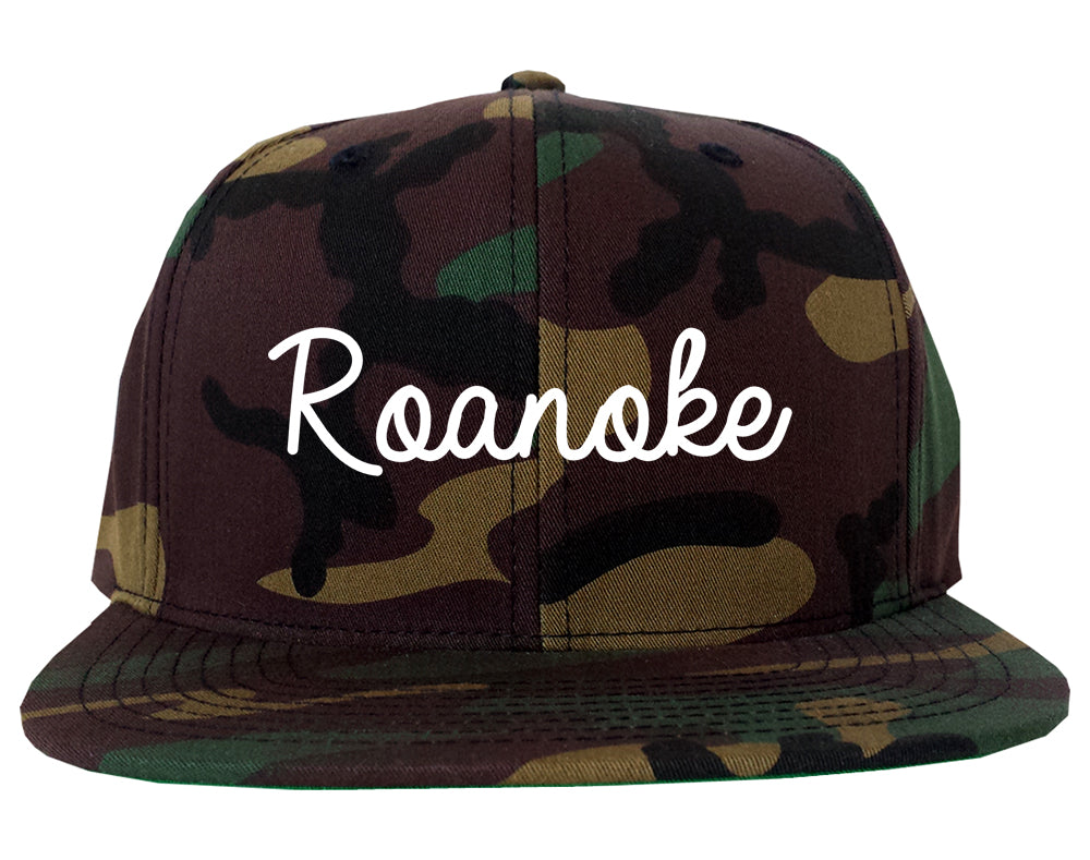 Roanoke Alabama AL Script Mens Snapback Hat Army Camo