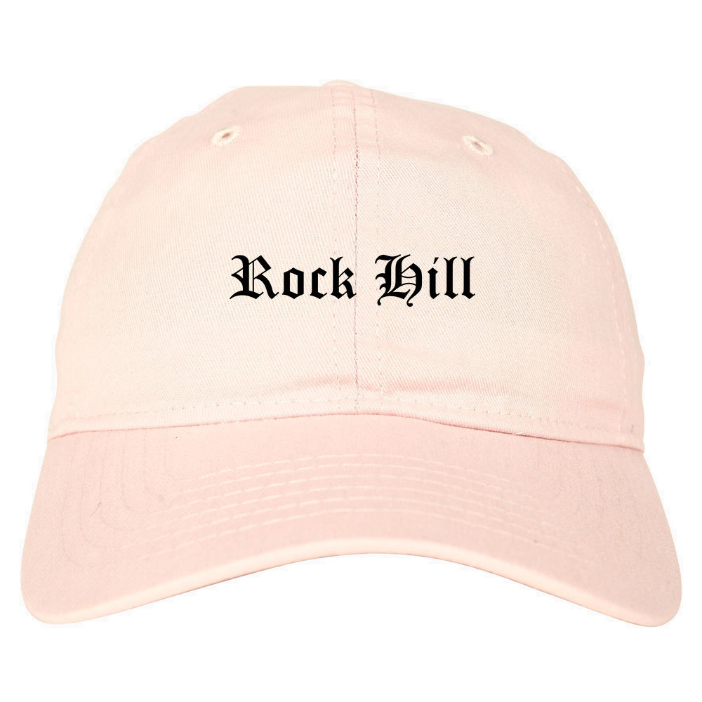 Rock Hill South Carolina SC Old English Mens Dad Hat Baseball Cap Pink