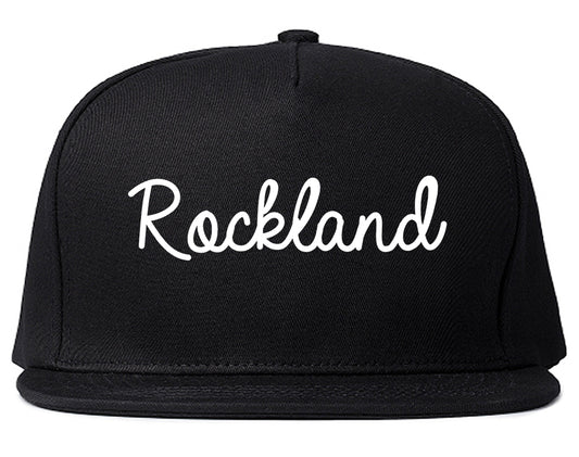 Rockland Maine ME Script Mens Snapback Hat Black