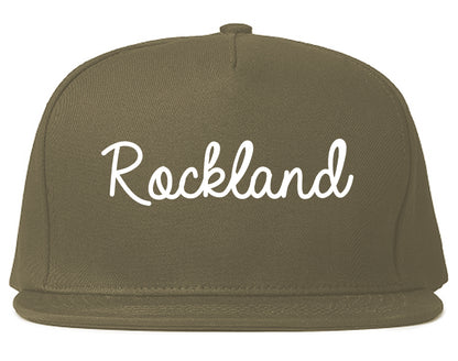 Rockland Maine ME Script Mens Snapback Hat Grey