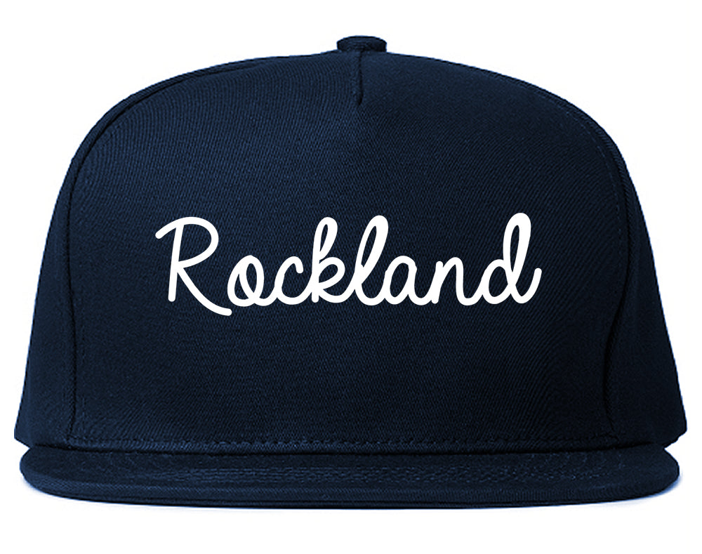 Rockland Maine ME Script Mens Snapback Hat Navy Blue