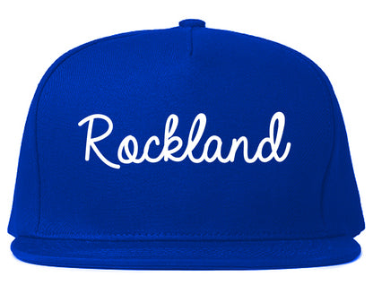 Rockland Maine ME Script Mens Snapback Hat Royal Blue
