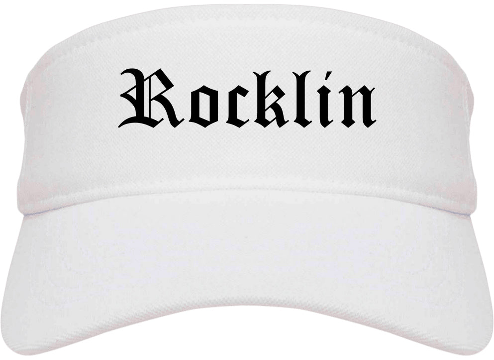 Rocklin California CA Old English Mens Visor Cap Hat White
