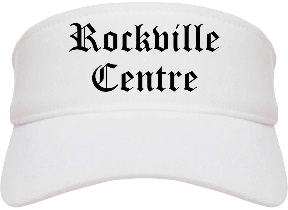 Rockville Centre New York NY Old English Mens Visor Cap Hat White