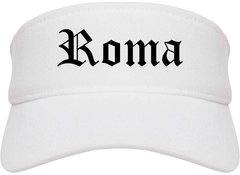 Roma Texas TX Old English Mens Visor Cap Hat White