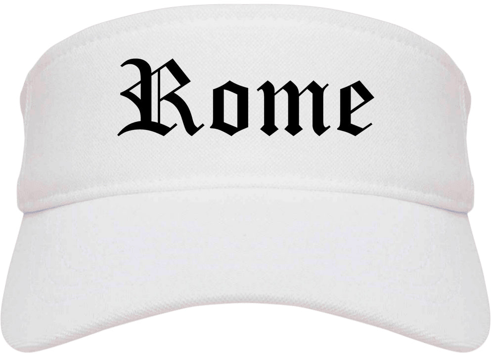 Rome New York NY Old English Mens Visor Cap Hat White