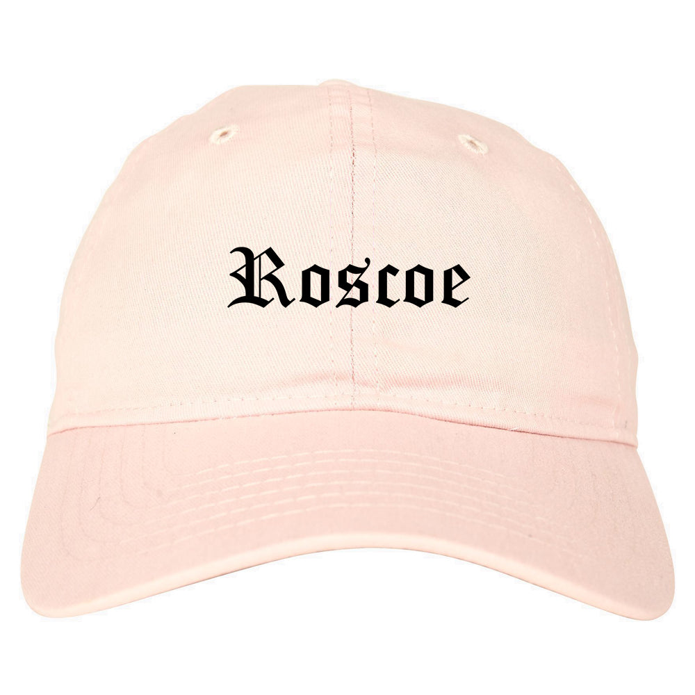 Roscoe Illinois IL Old English Mens Dad Hat Baseball Cap Pink